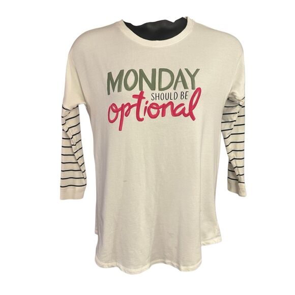 Crown & Ivy Women's White "MONDAY SHOULD BE optional" Graphic T-Shirt Size XS - Picture 1 of 3